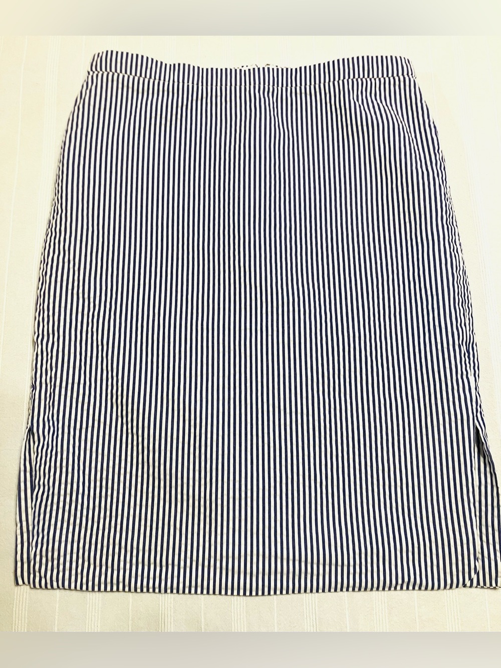J. Crew Purple and White Vertical Stripe Pencil Skirt